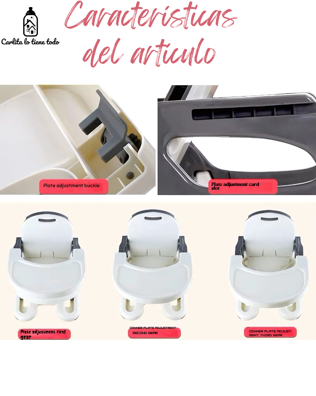 Silla de alimentación portátil bebé | Booster Rosado/Plomo