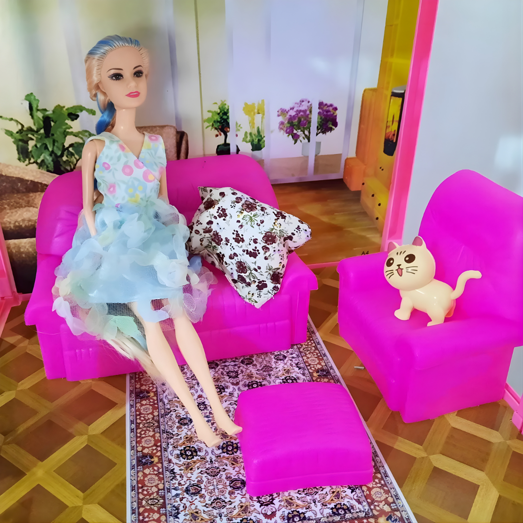 Casa de Muñecas Gigante 3 Pisos “Dream House” con Luz + Muñeca – 245 Piezas (Rosa)