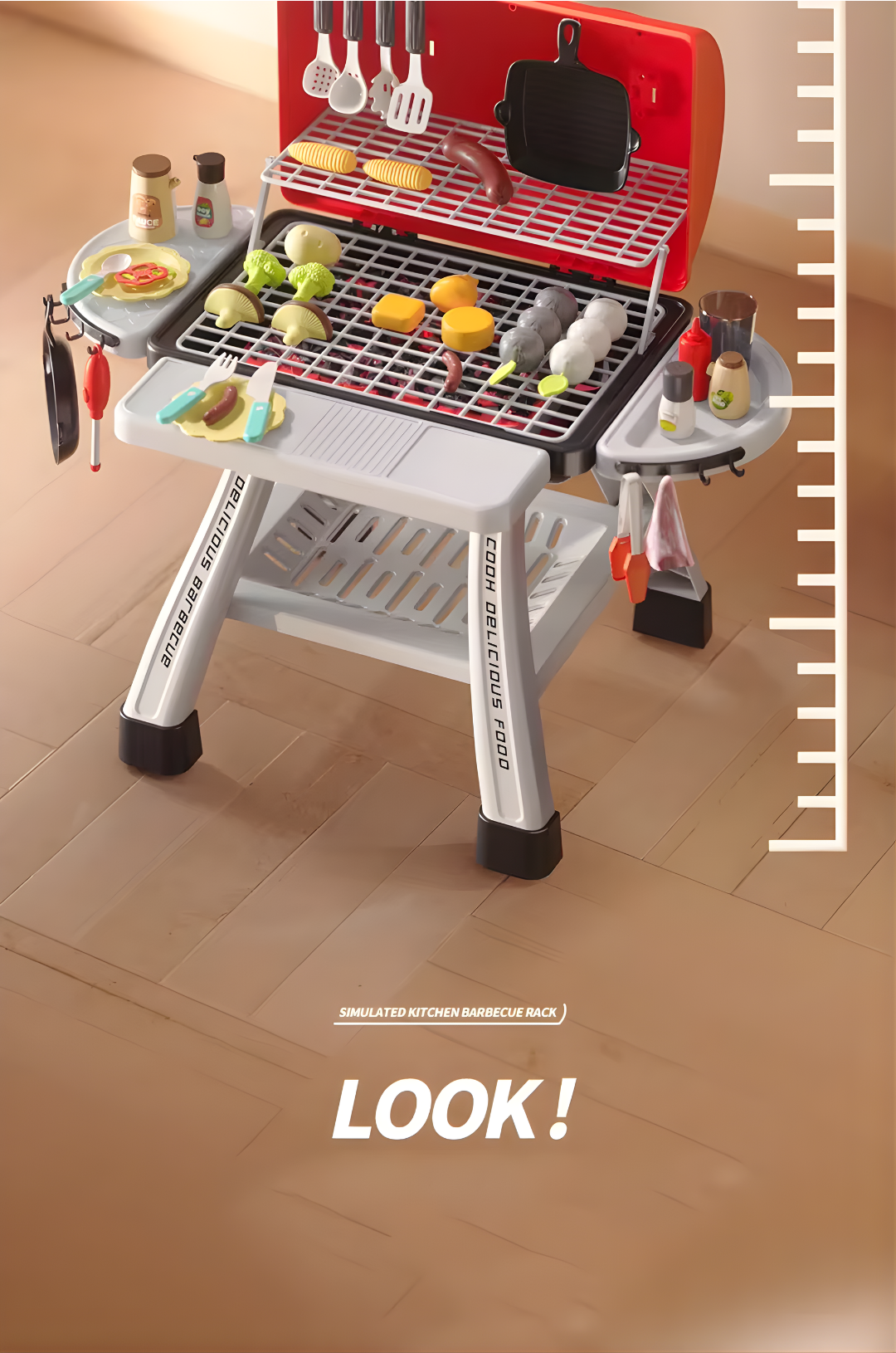 Parrilla Barbacoa Infantil 66 cm con Humo y Música | Cocina de Juguete DWI Dowellin