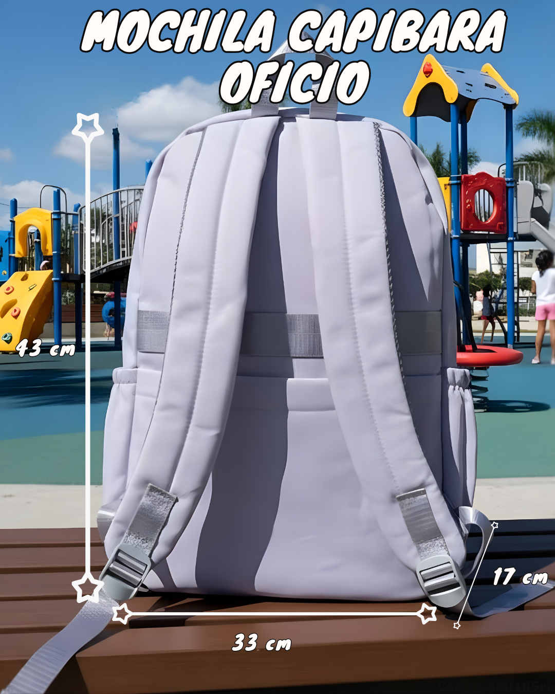 Mochila Escolar Capibara Tamaño Oficio 43×32×17 cm | Lona Semiimpermeable + Estuche Colgante