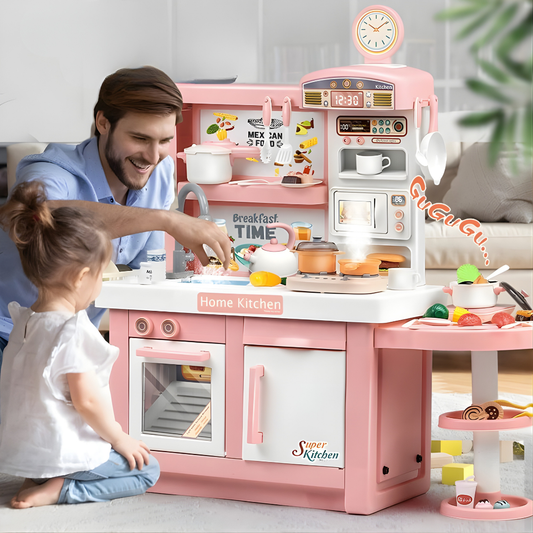 Cocina Infantil 100 cm Ancha con Agua y Luz + Hornilla Pequeña | Mundo Carlita