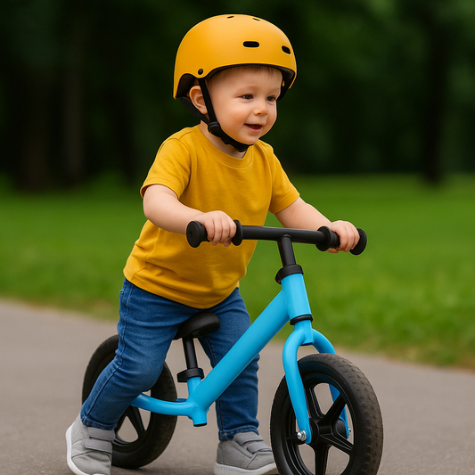 Bicicleta de Equilibrio 12″ para Niños 2–5 Años | Ruedas Antipinchazos, Asiento Ajustable | Celeste y Rosado