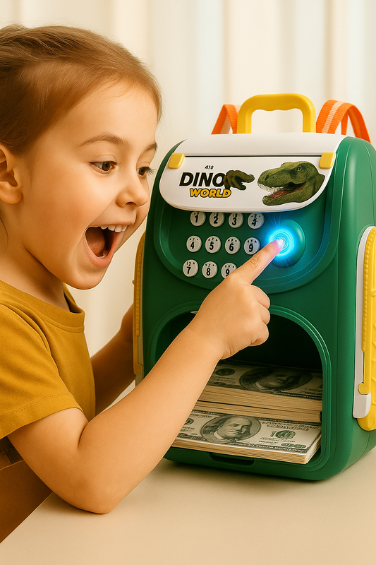 Alcancía Infantil Tipo Mochila con Contraseña y “Huella” | Alimentación Automática de Billetes