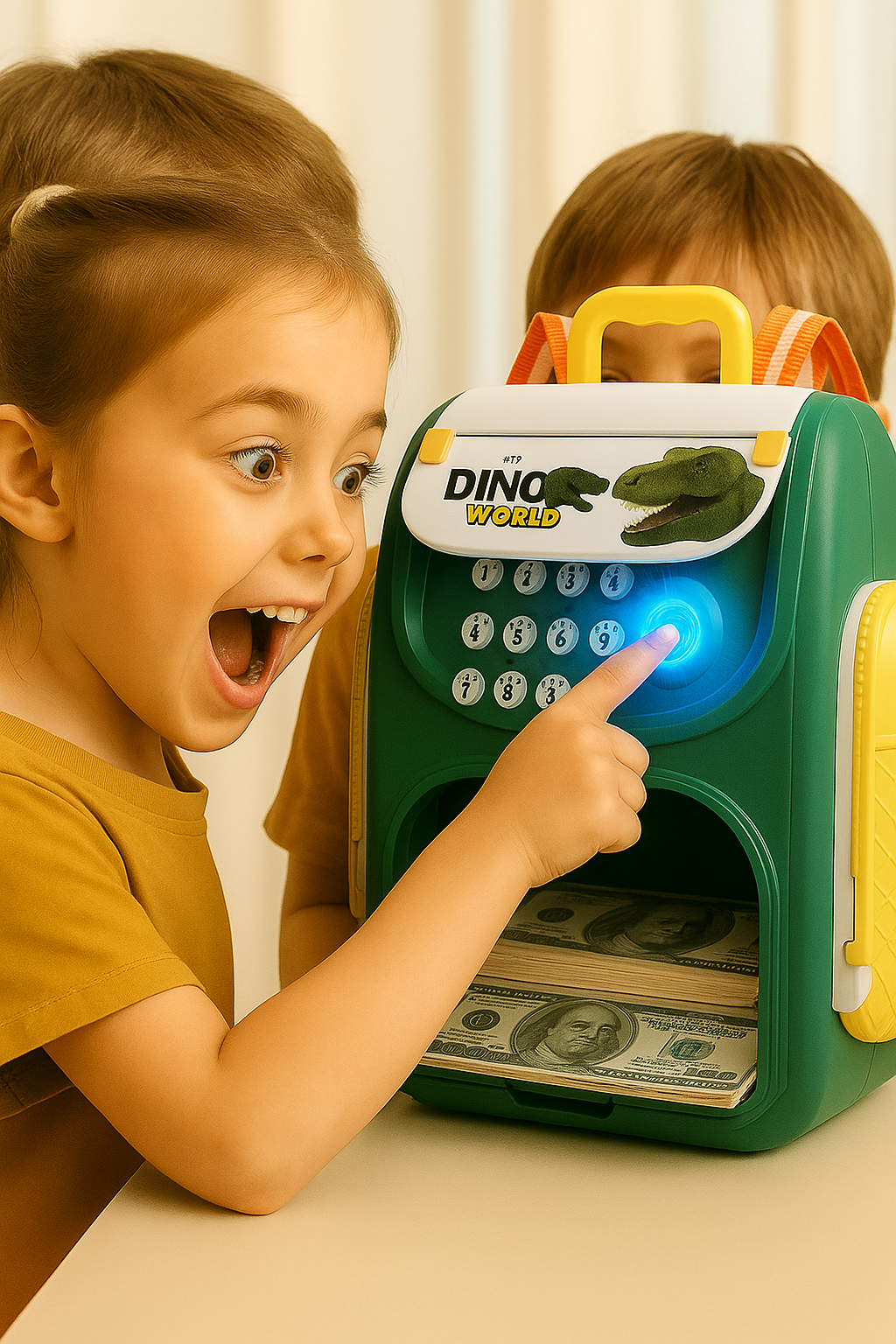 Alcancía Infantil Tipo Mochila con Contraseña y “Huella” | Alimentación Automática de Billetes