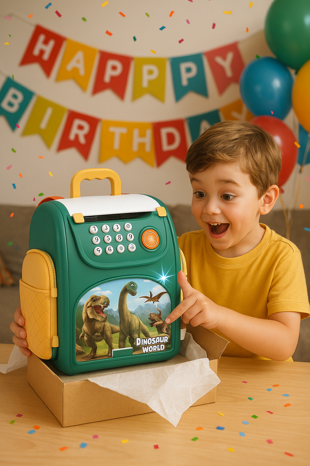 Alcancía Infantil Tipo Mochila con Contraseña y “Huella” | Alimentación Automática de Billetes