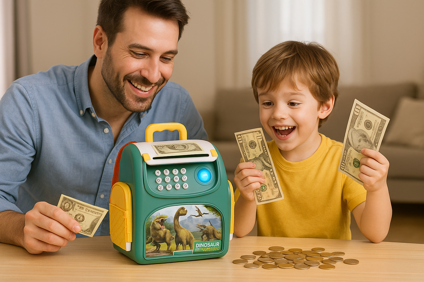 Alcancía Infantil Tipo Mochila con Contraseña y “Huella” | Alimentación Automática de Billetes