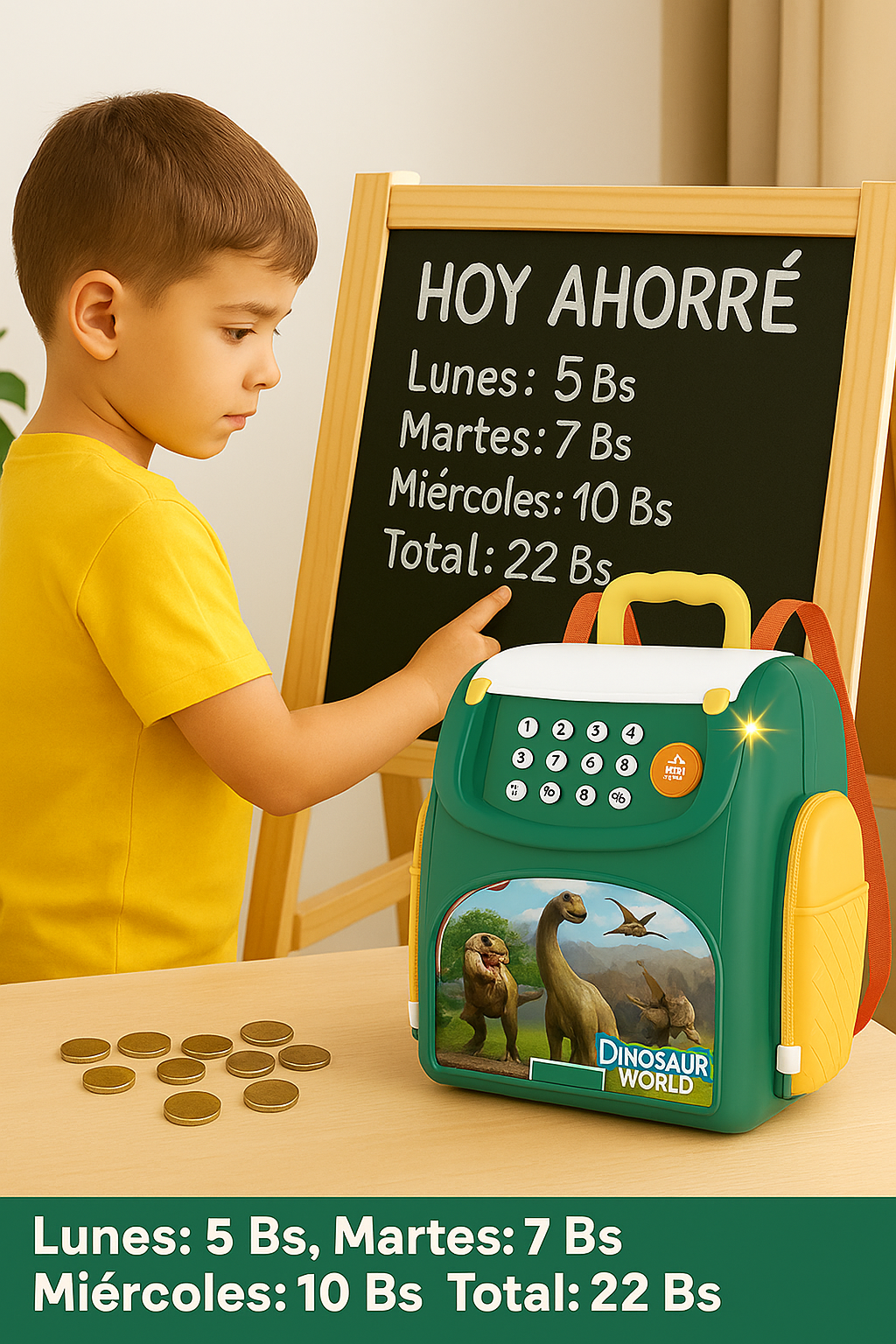 Alcancía Infantil Tipo Mochila con Contraseña y “Huella” | Alimentación Automática de Billetes