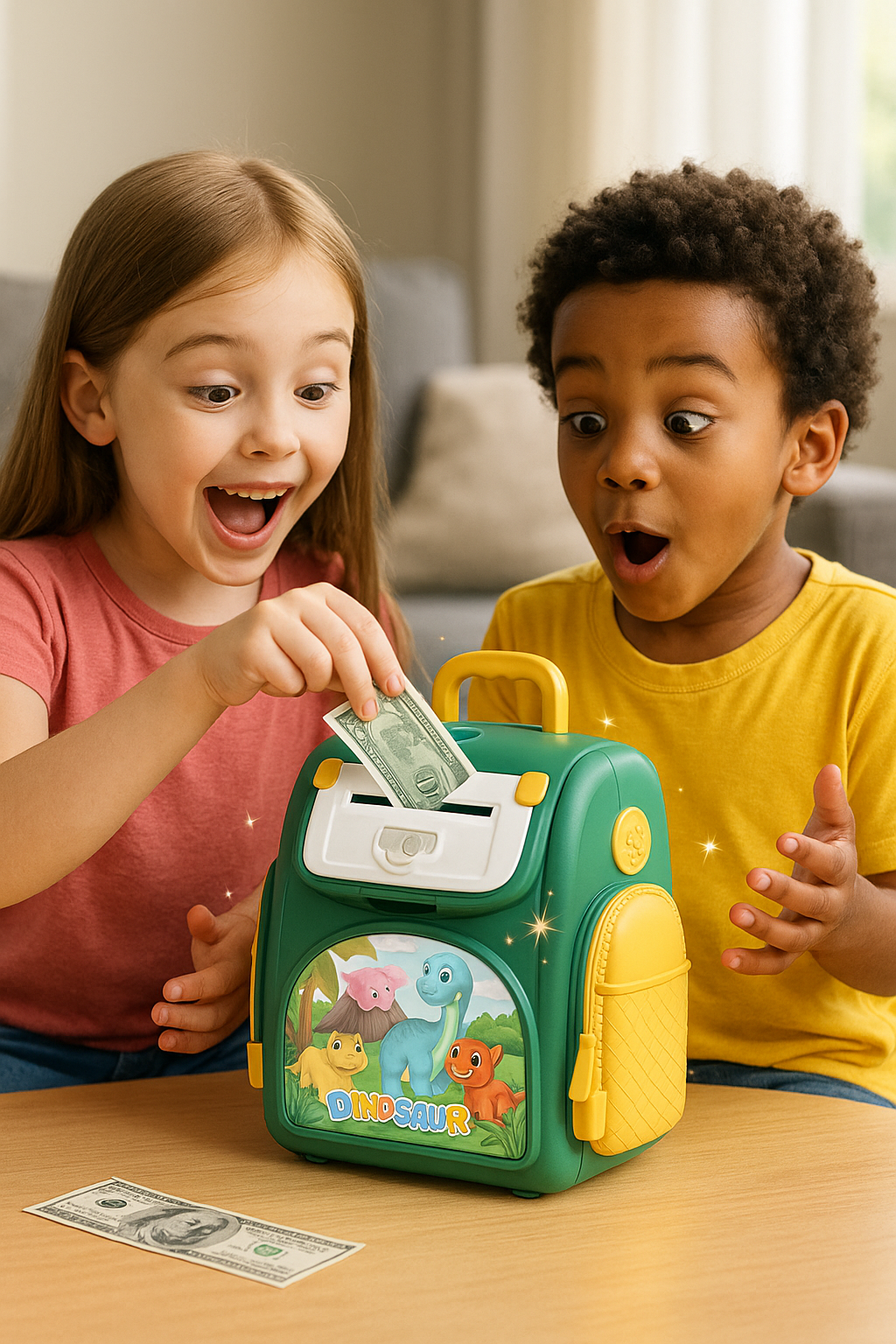 Alcancía Infantil Tipo Mochila con Contraseña y “Huella” | Alimentación Automática de Billetes