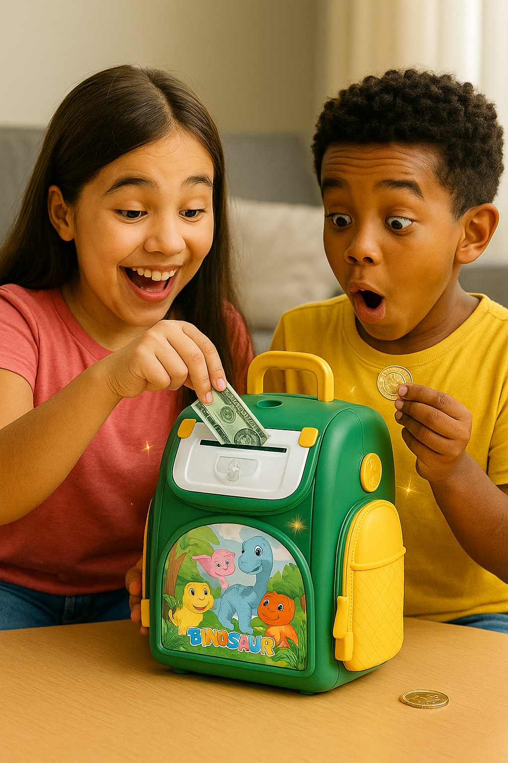 Alcancía Infantil Tipo Mochila con Contraseña y “Huella” | Alimentación Automática de Billetes