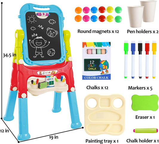 Pizarra Infantil Magnética 2 en 1 Doble Cara (Blanca/Negra) Giratoria 360° con Accesorios