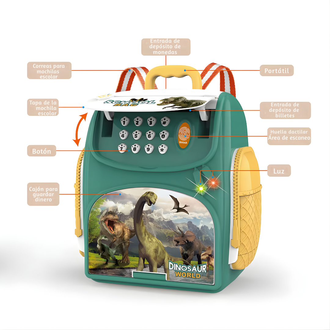 Alcancía Infantil Tipo Mochila con Contraseña y “Huella” | Alimentación Automática de Billetes