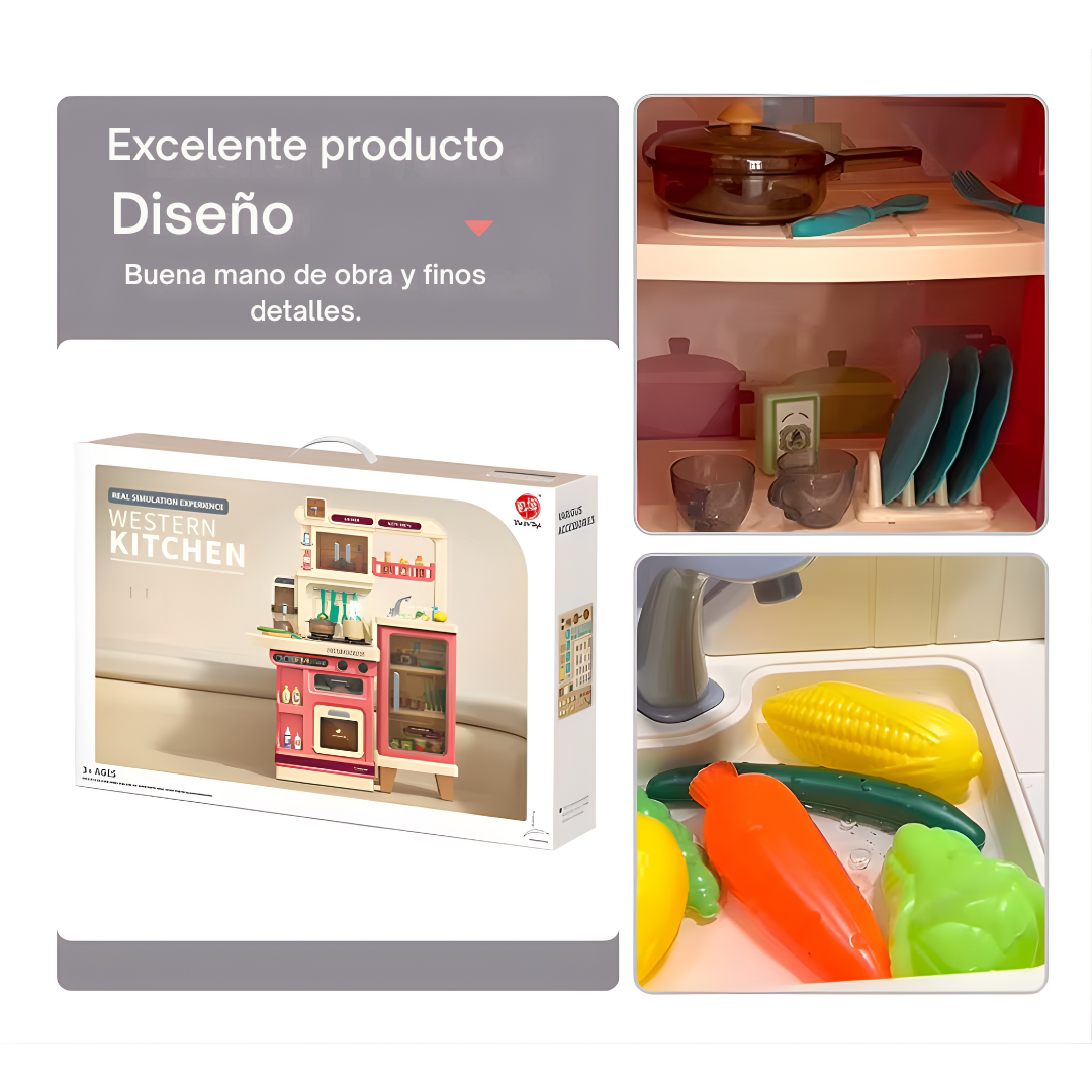 Cocina Infantil Grande 103 cm con Vapor, Luces y Agua