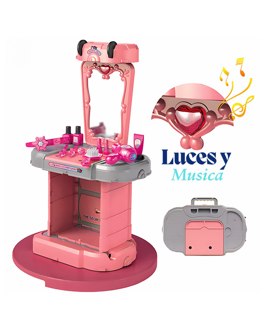 Tocador Infantil 3-en-1 con Luces y Sonido (71 cm) — Maletín, Trolley y Tocador