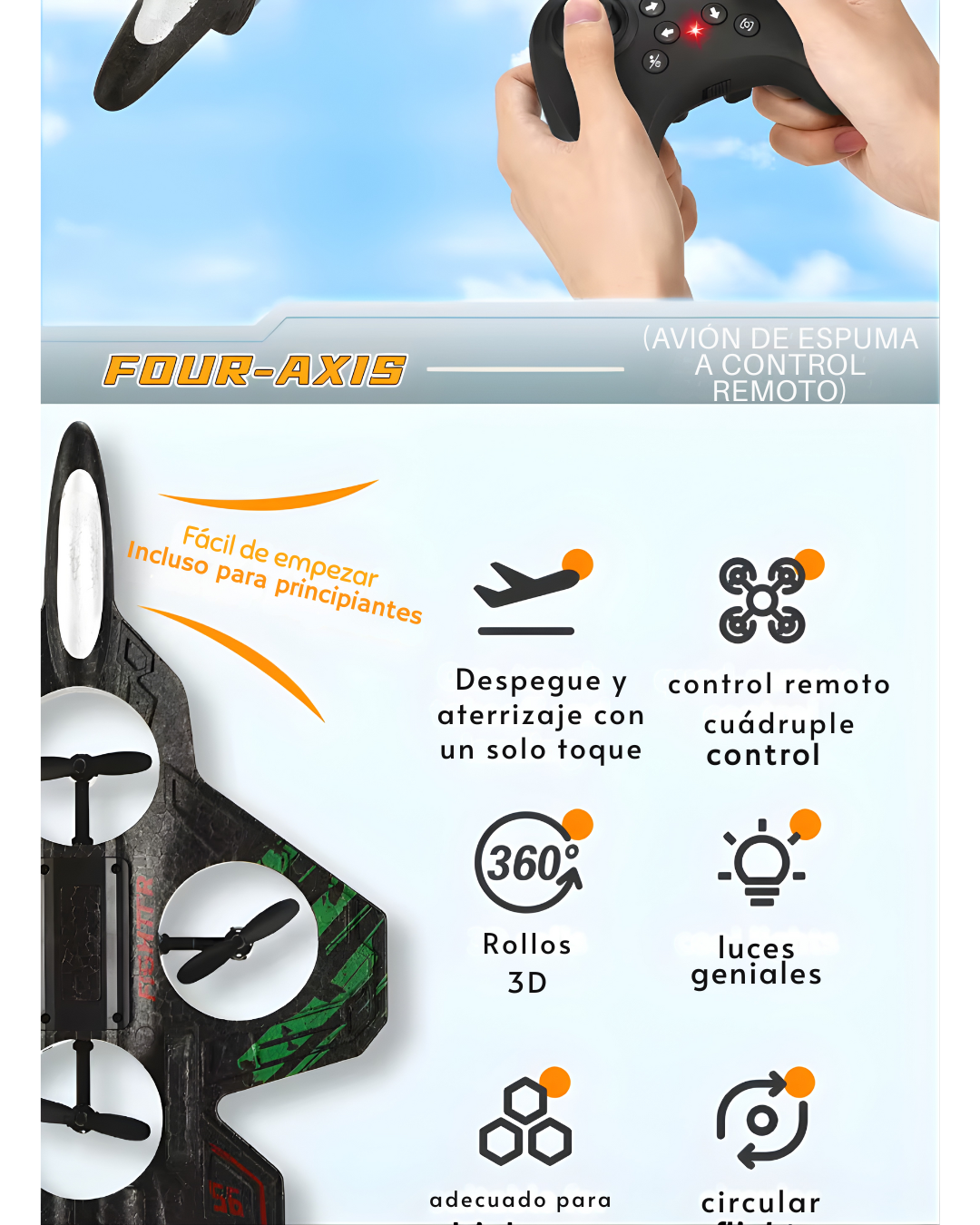 Avión RC 4 canales con LED | Principiantes (40 m)