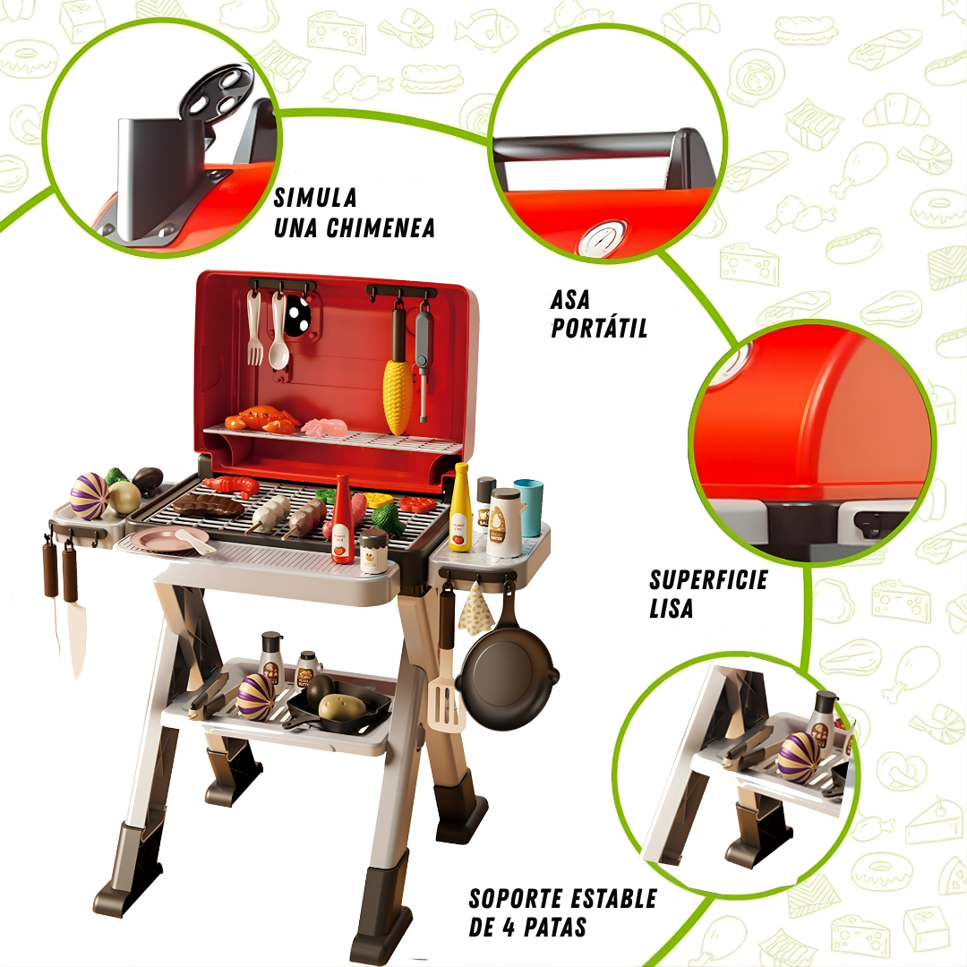 Parrilla Barbacoa Infantil 66 cm con Humo y Música | Cocina de Juguete DWI Dowellin