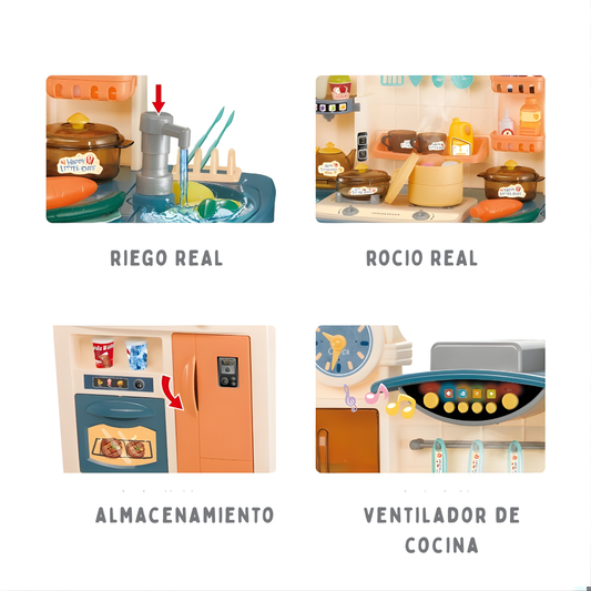 Cocina Infantil Grande 100 cm con Vapor, Luces y Sonidos – Juego de 80×30×100 cm con Accesorios