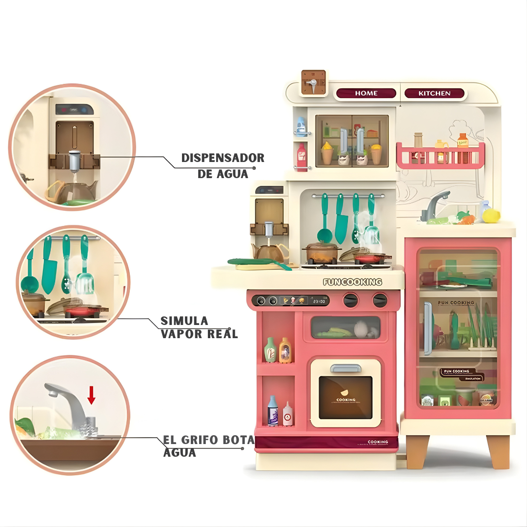 Cocina Infantil Grande 103 cm con Vapor, Luces y Agua