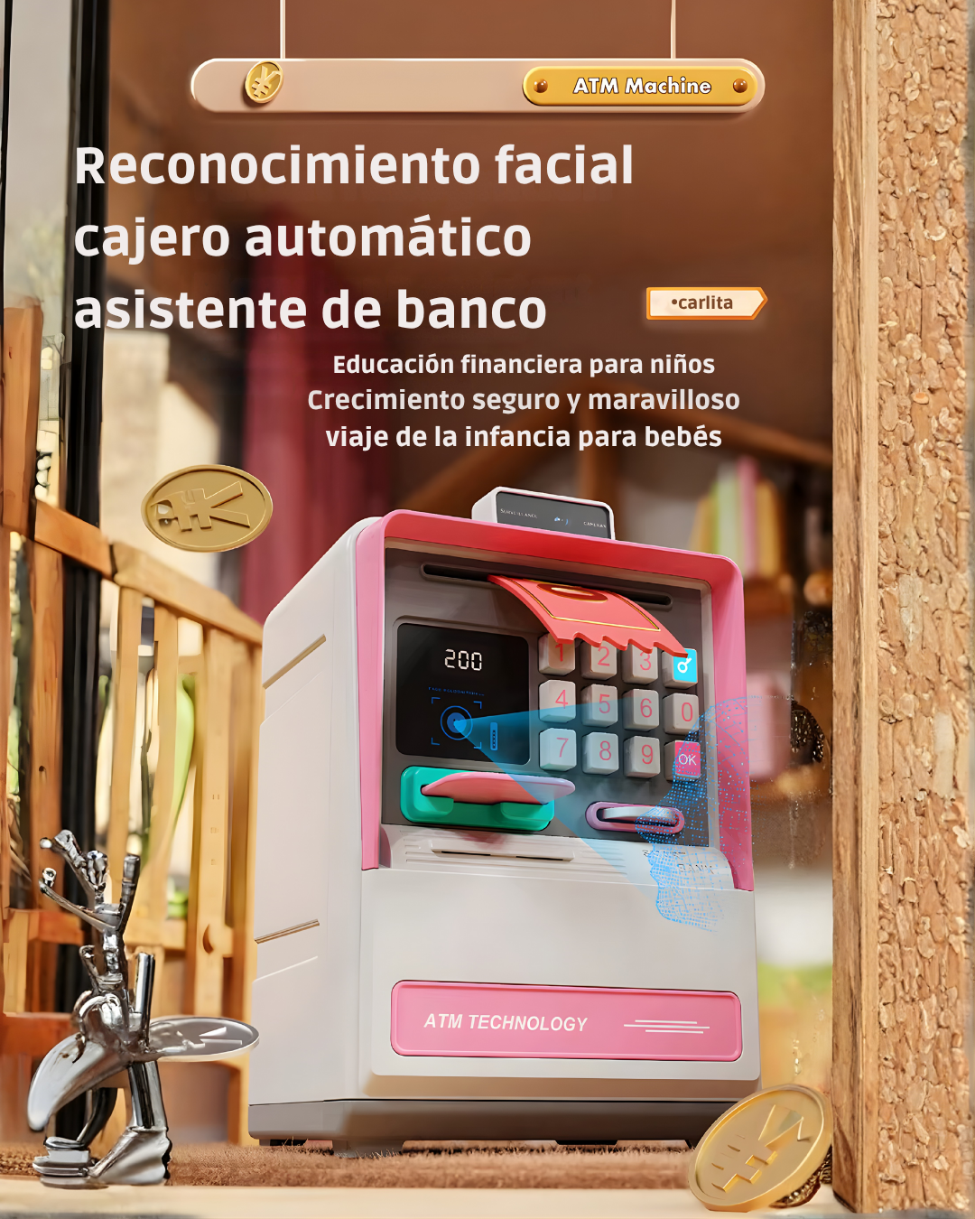 Alcancía electrónica ATM con “Face ID” simulado | Sonido y luces