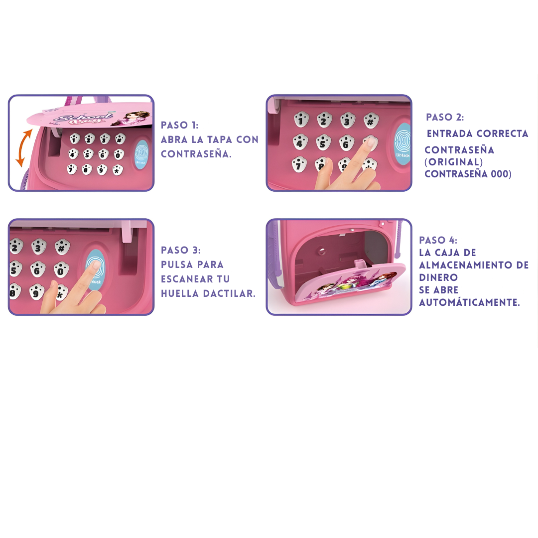 Alcancía Infantil Tipo Mochila con Contraseña y “Huella” | Alimentación Automática de Billetes
