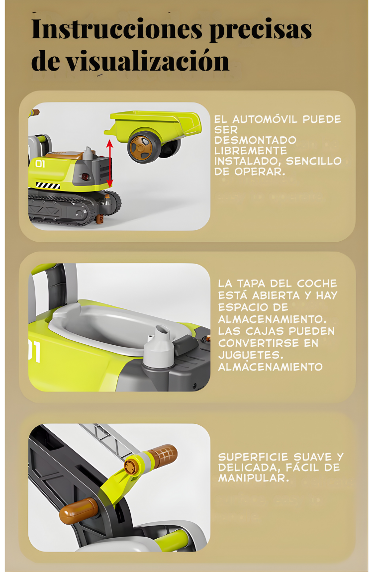 Excavadora Montable para Niños y Niñas – Tamaño Grande 118 cm