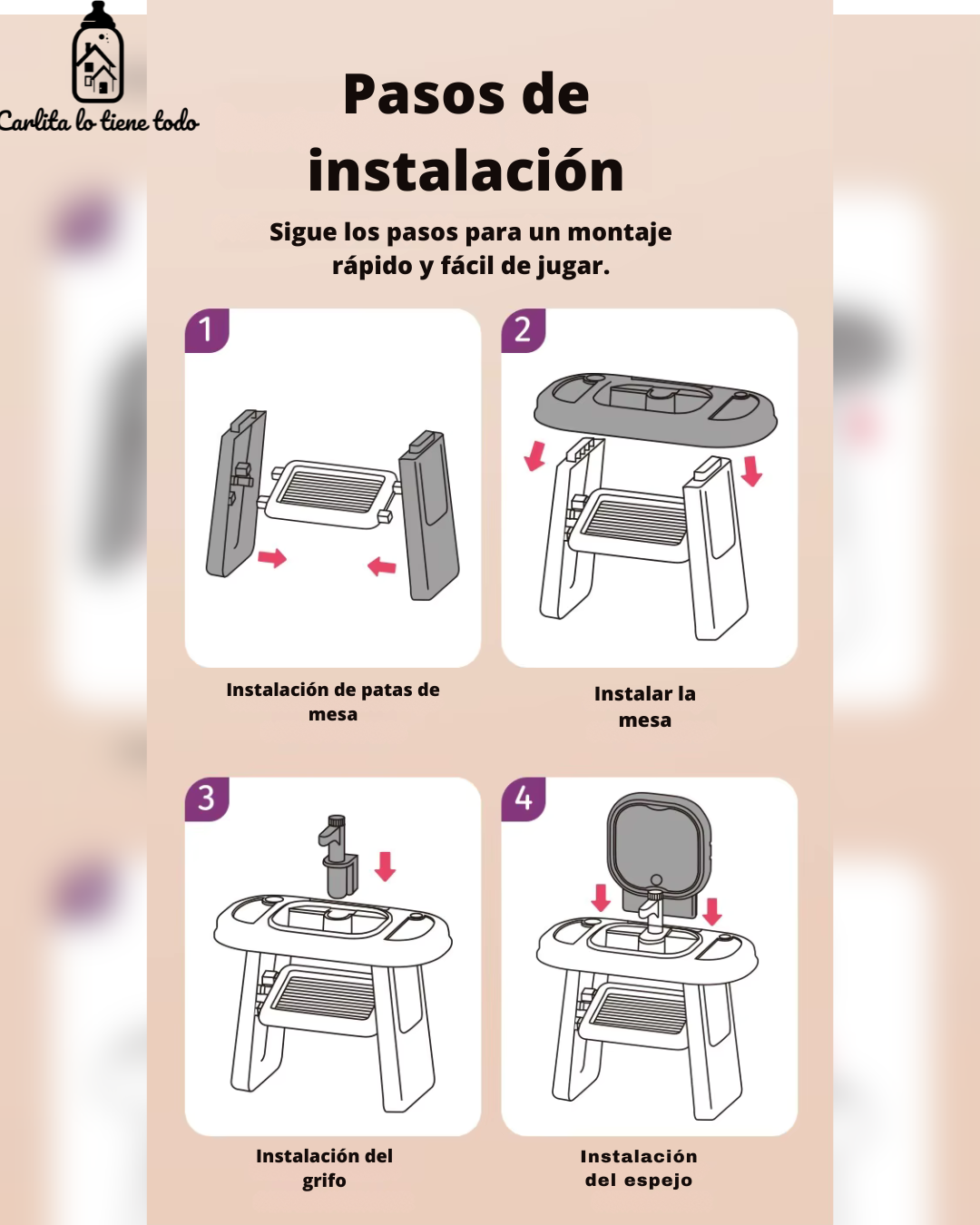 Tocador Infantil 3 en 1 con Agua Real, Luz LED y Accesorios – Juguete Educativo para Niñas