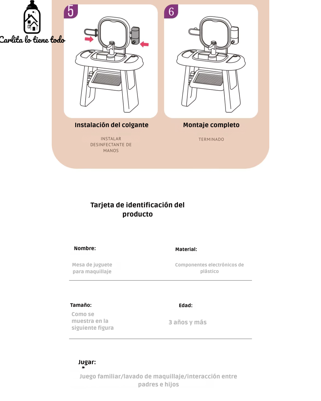 Tocador Infantil 3 en 1 con Agua Real, Luz LED y Accesorios – Juguete Educativo para Niñas