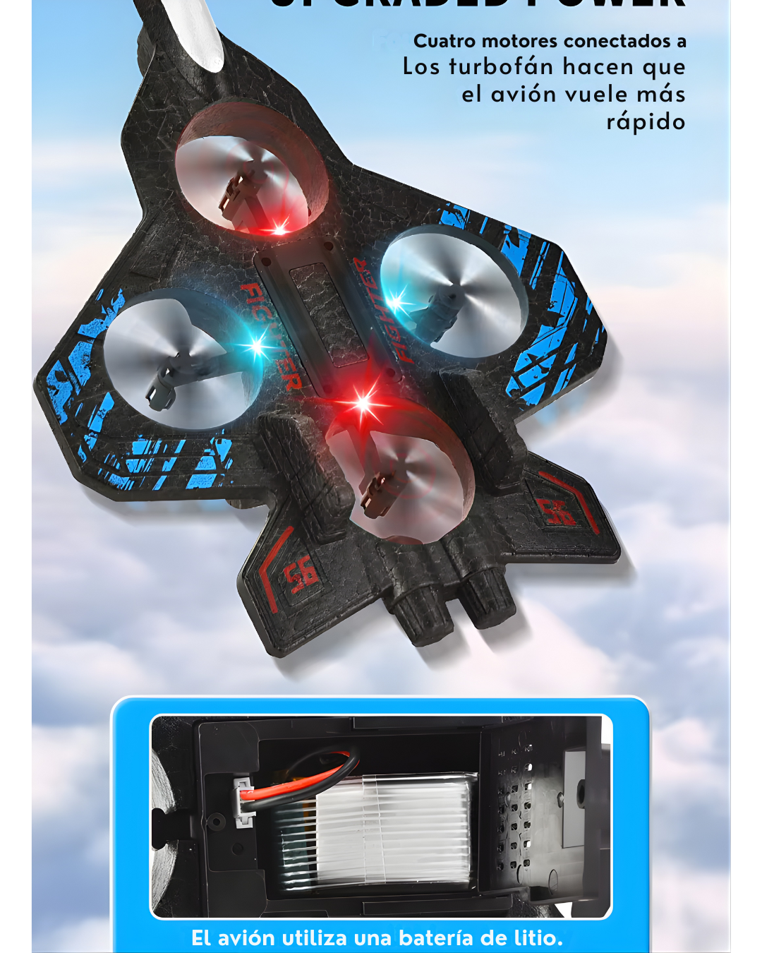 Avión RC 4 canales con LED | Principiantes (40 m)