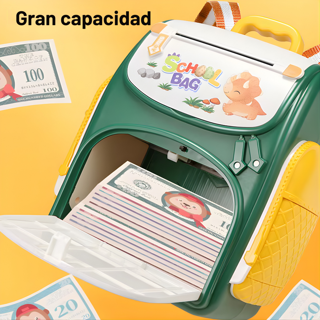 Alcancía Infantil Tipo Mochila con Contraseña y “Huella” | Alimentación Automática de Billetes