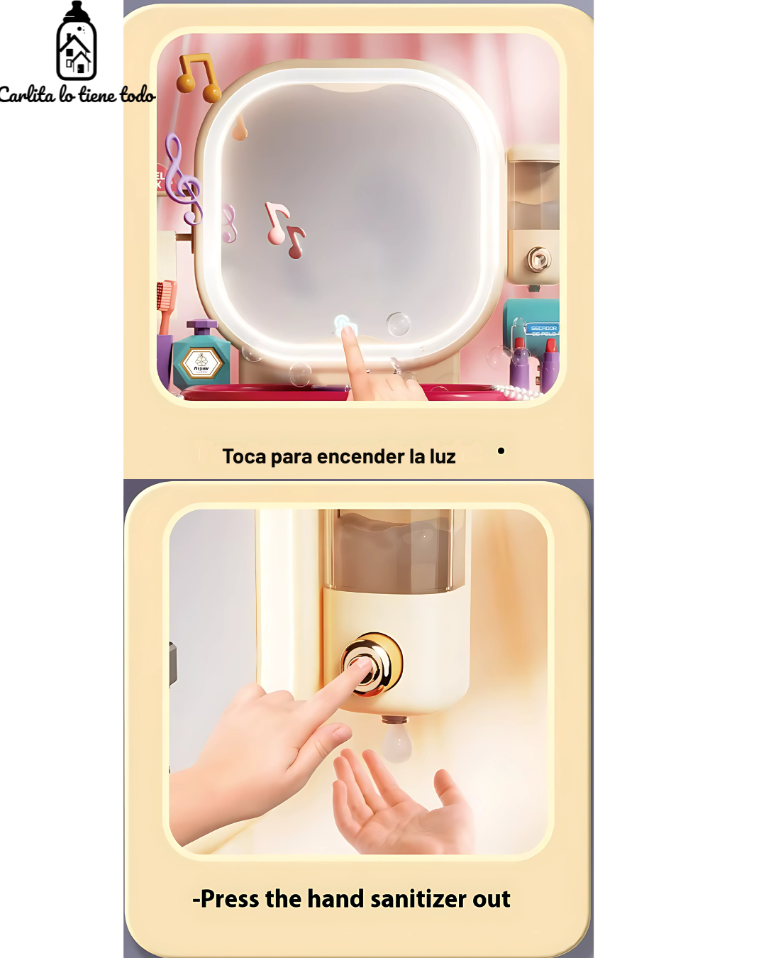 Tocador Infantil 3 en 1 con Agua Real, Luz LED y Accesorios – Juguete Educativo para Niñas