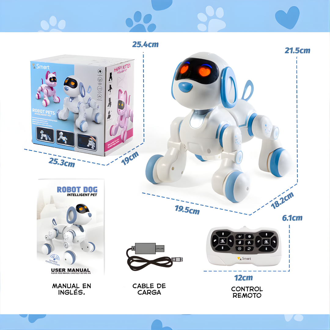 Perro Robot Educativo Recargable con Control Remoto – Programable, Música, Luces y Sonido (1:16 | Modelo 18011)
