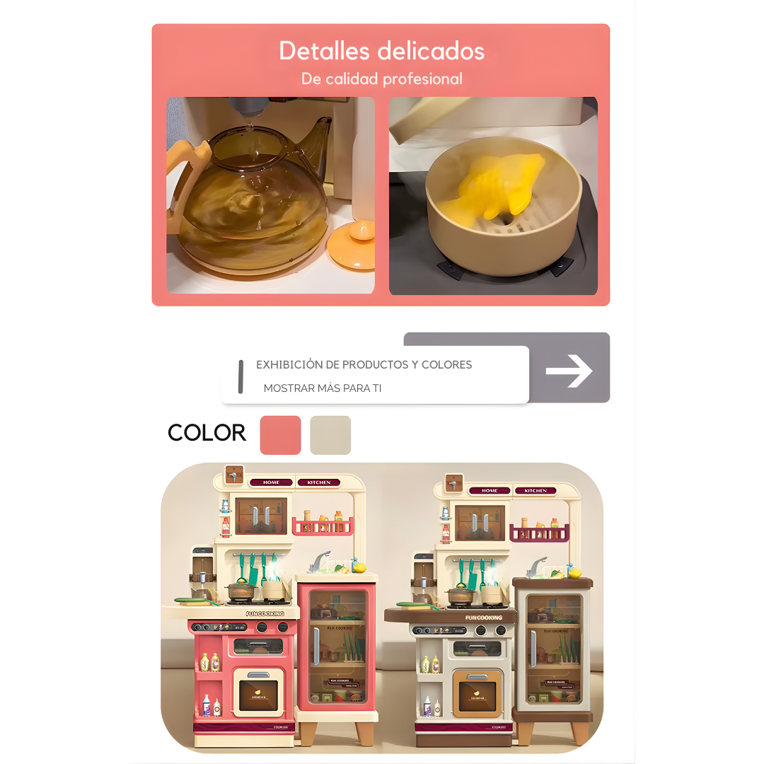 Cocina Infantil Grande 103 cm con Vapor, Luces y Agua
