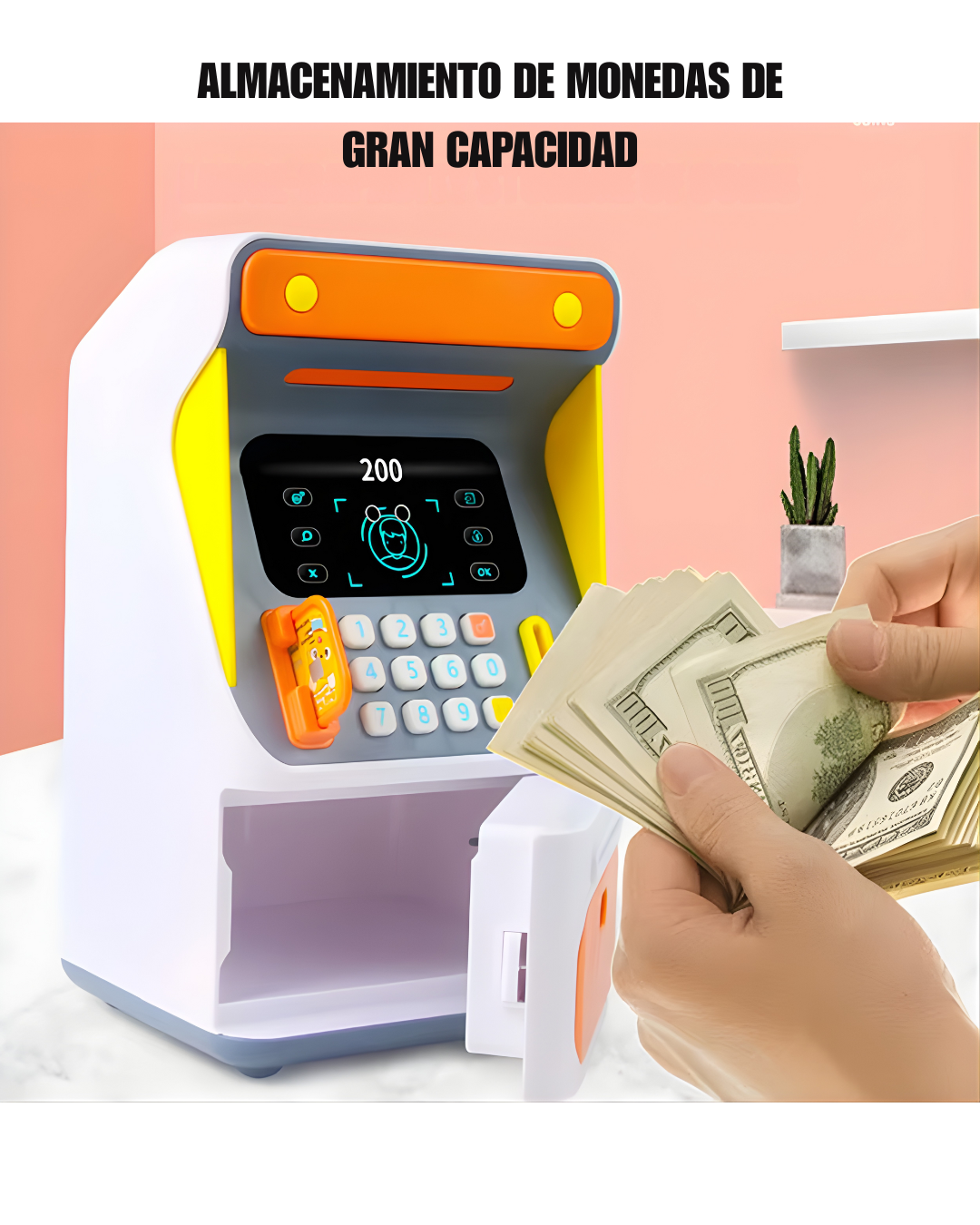 Alcancía Electrónica Infantil con “Reconocimiento Facial” + Clave | ATM para Niños 26.5 cm, Auto-Enrolle de Billetes, Gran Capacidad