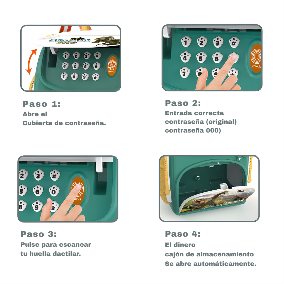 Alcancía Infantil Tipo Mochila con Contraseña y “Huella” | Alimentación Automática de Billetes