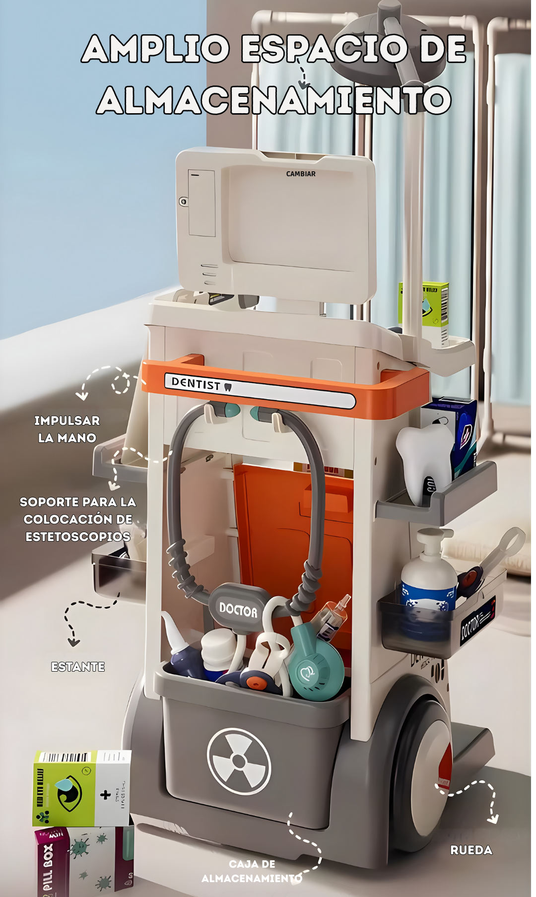 Carro Médico Dentista – Juego de Rol (30 piezas)
