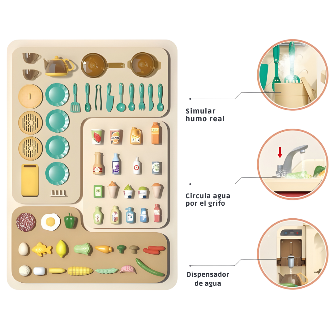 Cocina Infantil Grande 103 cm con Vapor, Luces y Agua