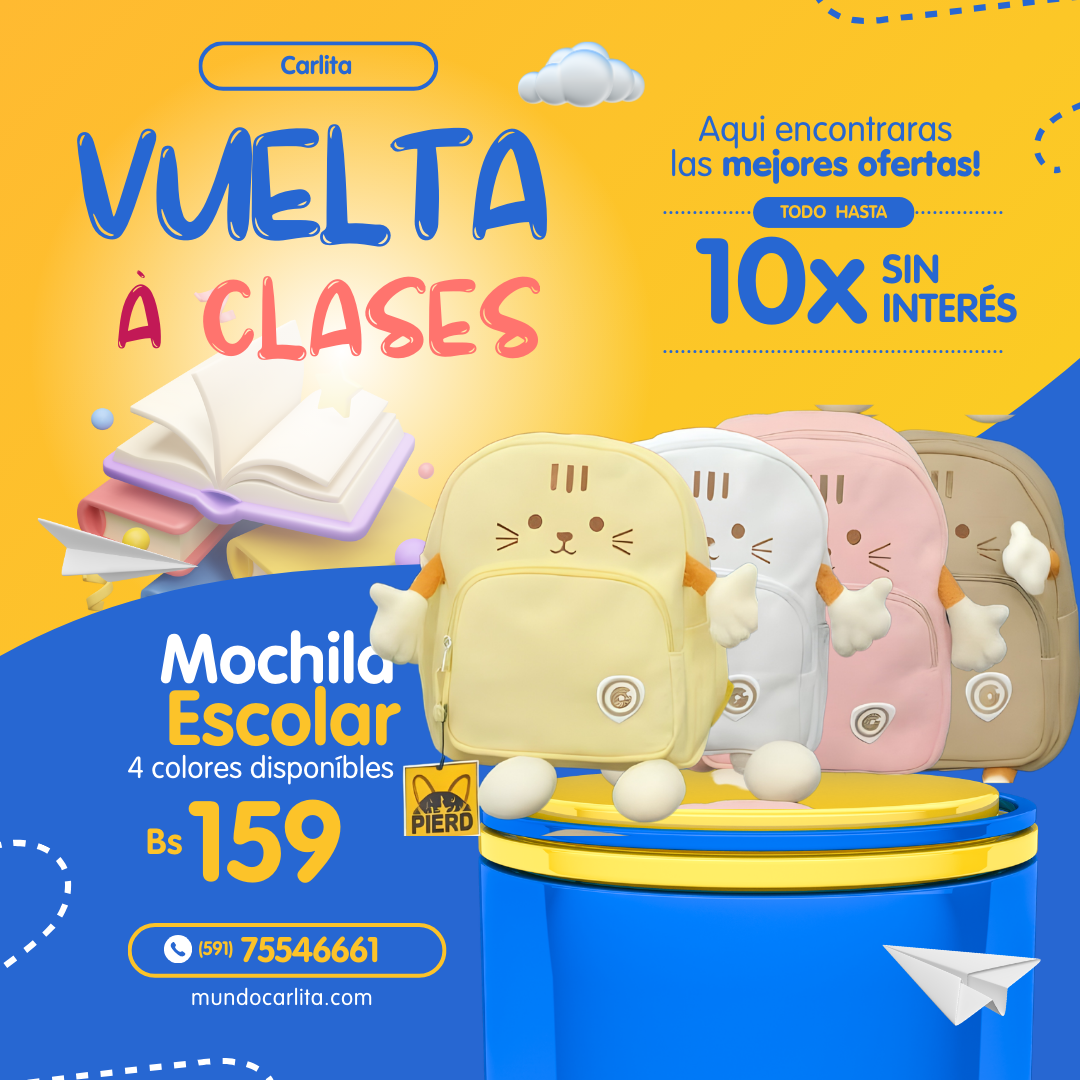 Mochila Kinder con Patitas (Gatito) – 32.5×25×14 cm