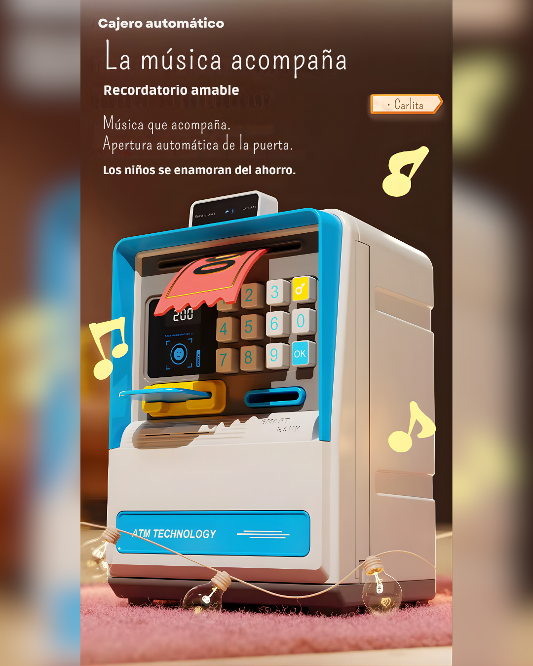 Alcancía electrónica ATM con “Face ID” simulado | Sonido y luces