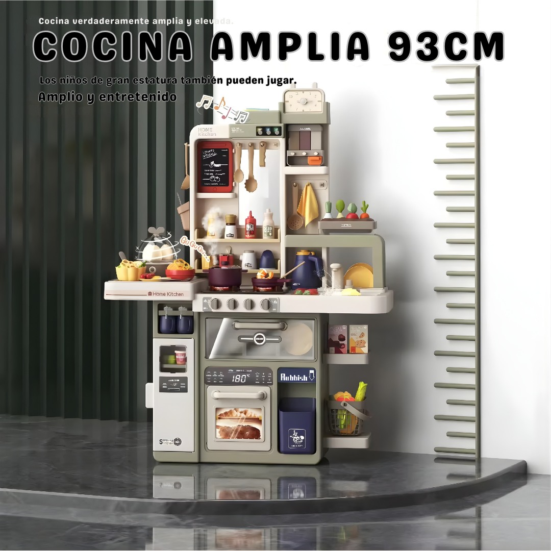 Cocina Infantil SY 88 Piezas con Spray Real (Agua) + Luces y Sonidos | Pizarra, Reciclaje y Dispensador (Modelo 285531)
