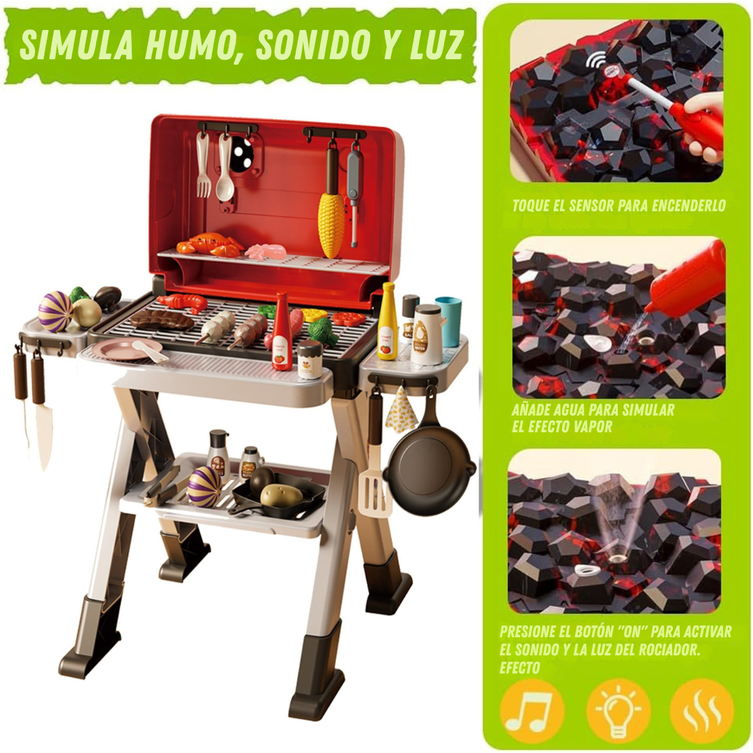 Parrilla Barbacoa Infantil 66 cm con Humo y Música | Cocina de Juguete DWI Dowellin